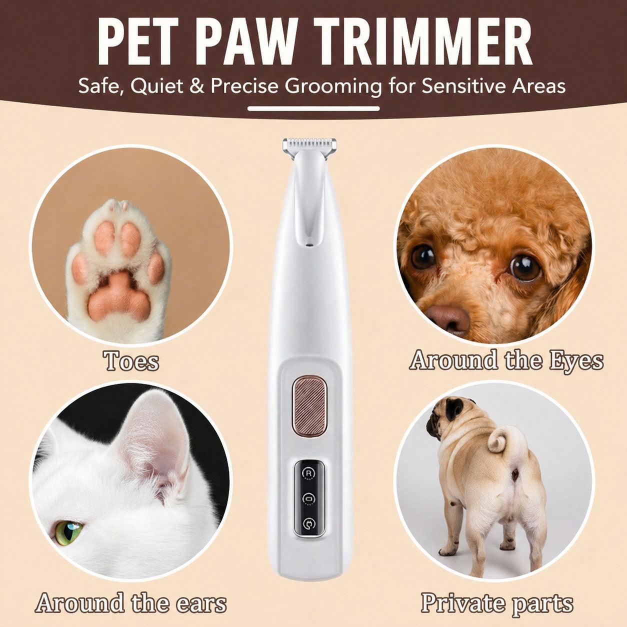 Pet Paw Trimmer for Dogs & Cats – Safe, Quiet Grooming Tool